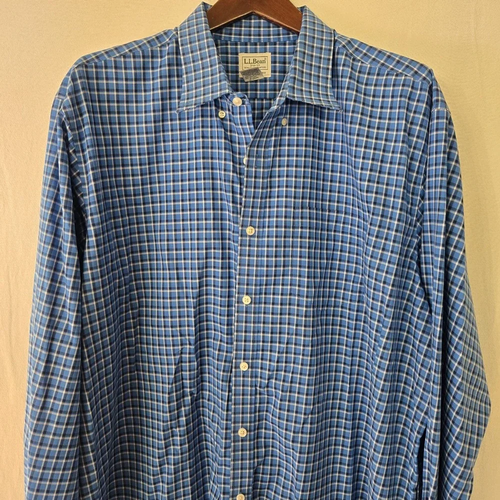 LL Bean Mens 2XLT Tall Traditional Fit Long Sleeve Blue‎ Button Shirt Cotton